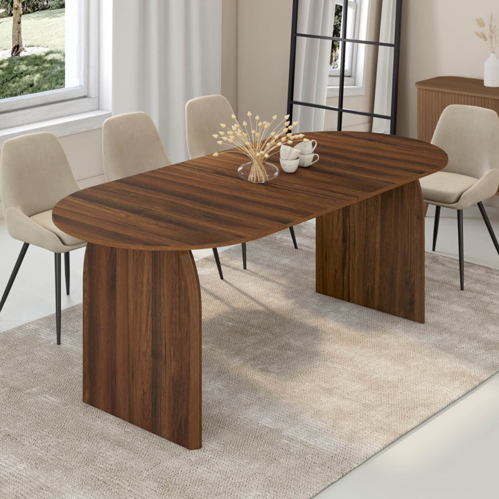 Table à manger extensible japandi ovale EDITH 6-12 personnes noyer 200-300 cm