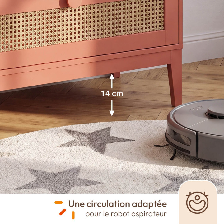 Arcón infantil ADELIE 80 cm 3 cajones en caña y rosa viejo