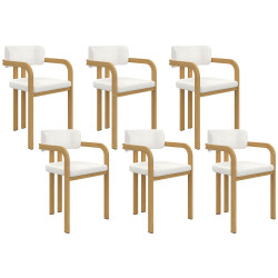 Set di 6 sedie da pranzo e poltroncine da tavolo ESMA in metallo effetto legno e tessuto bouclette con braccioli
