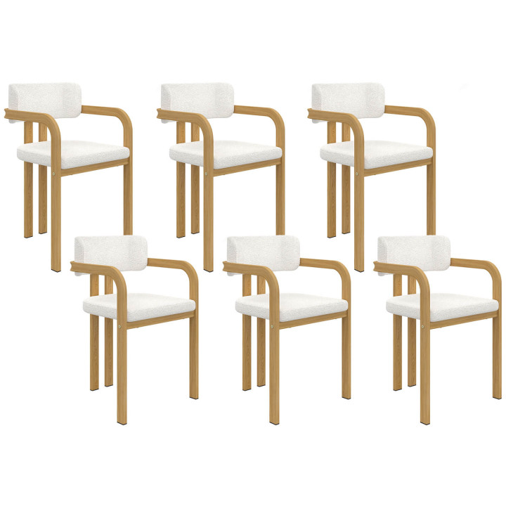 Set di 6 sedie da pranzo e poltroncine da tavolo ESMA in metallo effetto legno e tessuto bouclette con braccioli