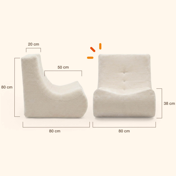 Sillón reclinable BILLY, modular, de 1 plaza, de terciopelo acanalado beige