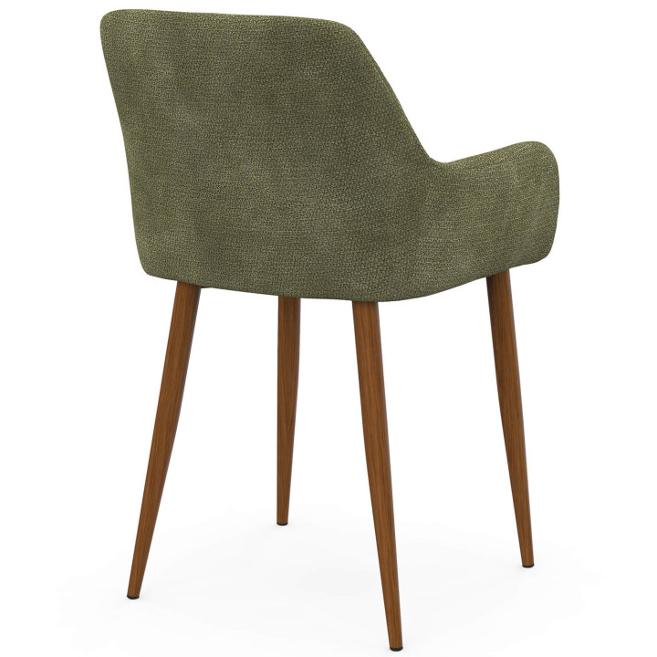Set di 4 sedie RORY in tessuto chenille verde con gambe in noce per sala da pranzo