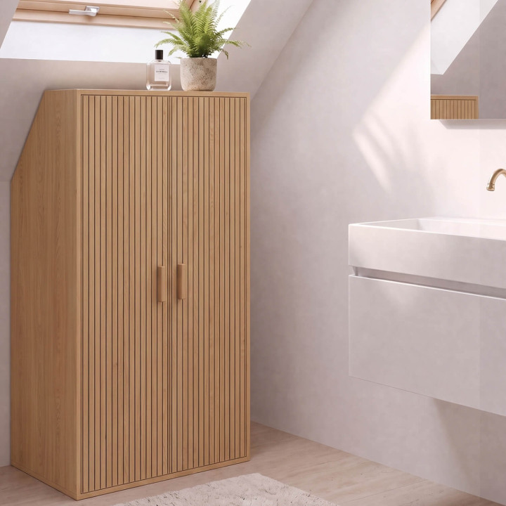 Armario inclinado de 2 puertas JULIETTE 60 x 50 x 70/110 cm con lamas de madera color roble