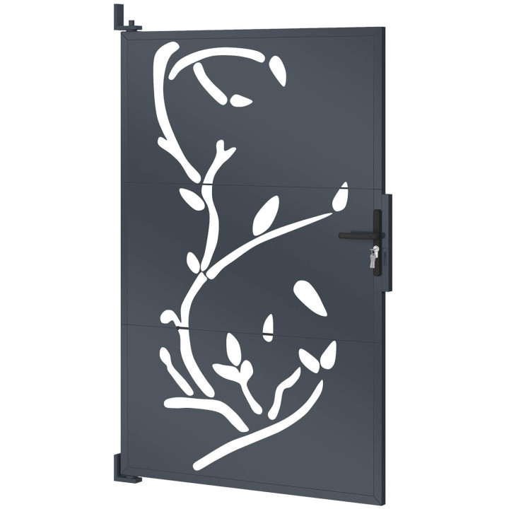 Türchen 100 x 160 cm aus anthrazitgrauem Stahl mit FLOWER-Motiven