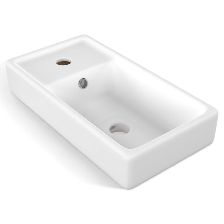 Mueble de lavabo mural TOMI de 1 puerta en haya y blanco con lavabo de cerámica blanca