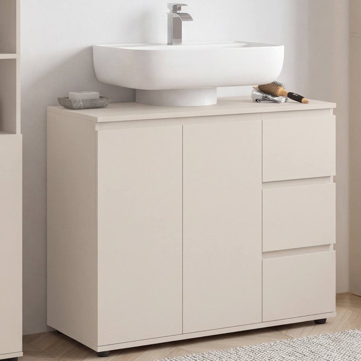 TOMI badmeubel met kast en 3 beige lades