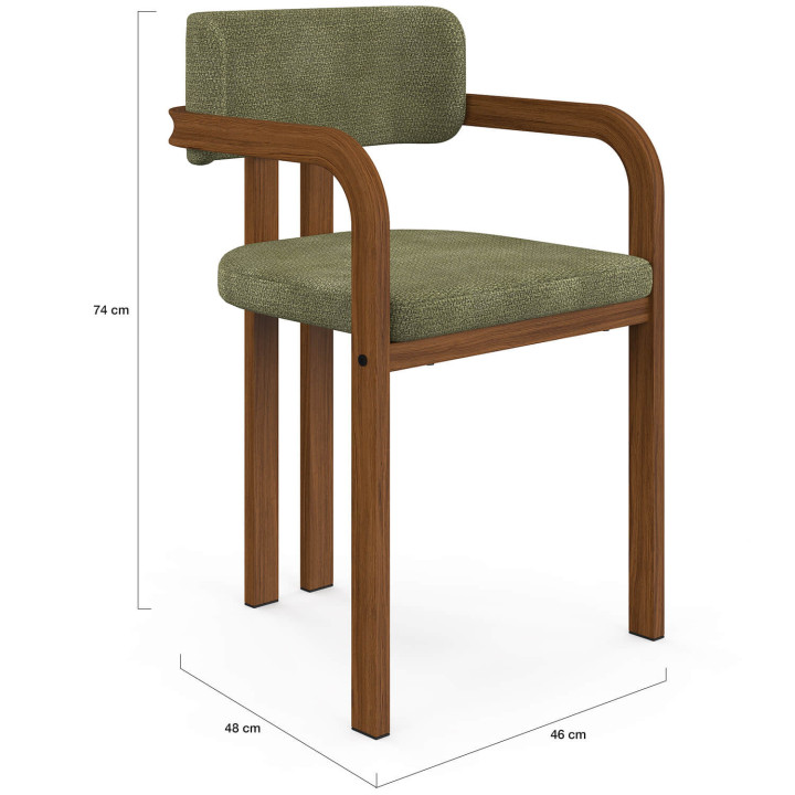 Set di 4 sedie da pranzo, sedie da tavolo ESMA in metallo effetto noce e tessuto chenille verde con braccioli