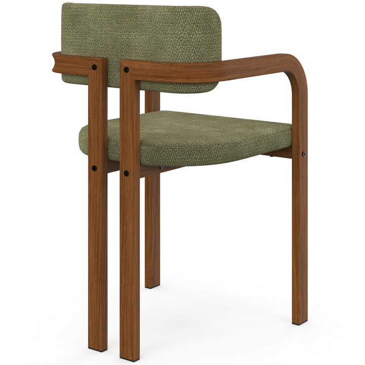 Set di 4 sedie da pranzo, sedie da tavolo ESMA in metallo effetto noce e tessuto chenille verde con braccioli