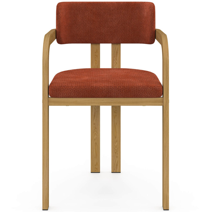 Lot de 4 chaises de salle à manger, fauteuils de table ESMA en métal effet bois et tissu chenille terracotta avec accoudoirs