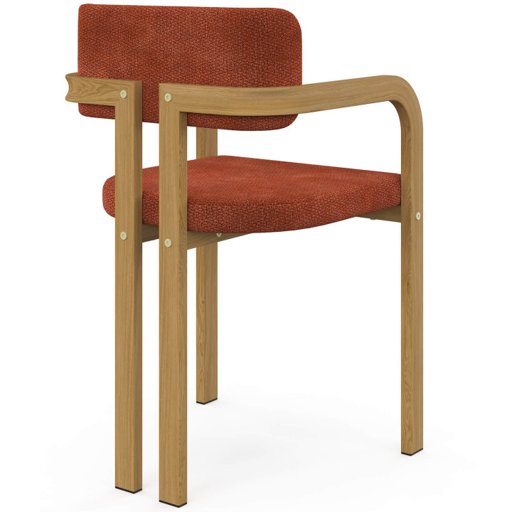 Lot de 4 chaises de salle à manger, fauteuils de table ESMA en métal effet bois et tissu chenille terracotta avec accoudoirs