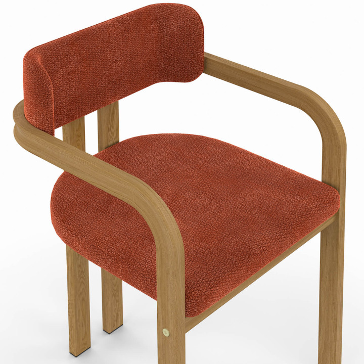 Lot de 4 chaises de salle à manger, fauteuils de table ESMA en métal effet bois et tissu chenille terracotta avec accoudoirs