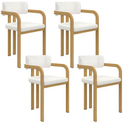 Set di 4 sedie da pranzo e poltroncine da tavolo ESMA in metallo effetto legno e tessuto bouclette con braccioli