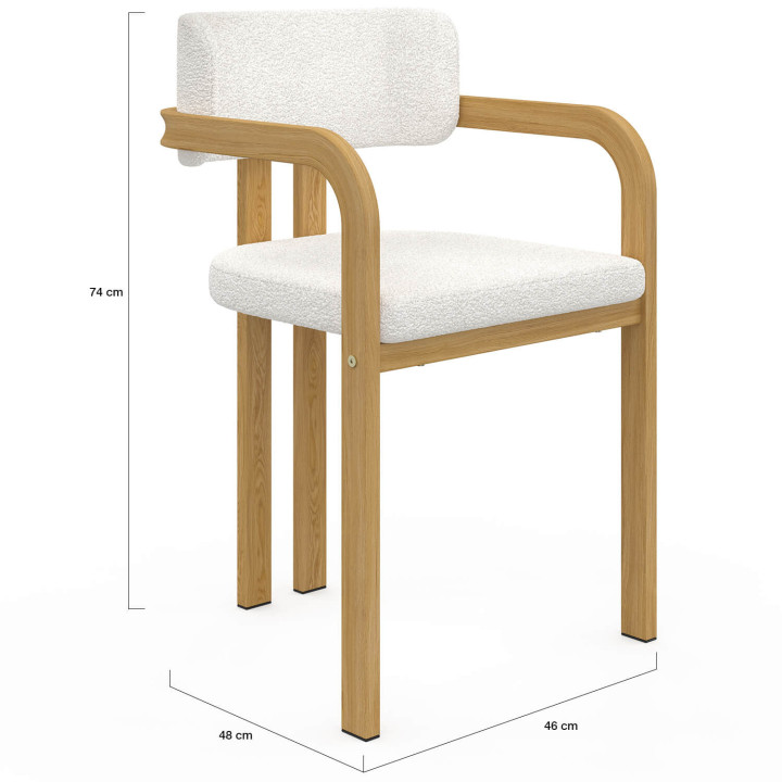 Set van 4 ESMA eetkamerstoelen en tafelarmstoelen in metaal met houteffect en bouclette stof met armleuningen