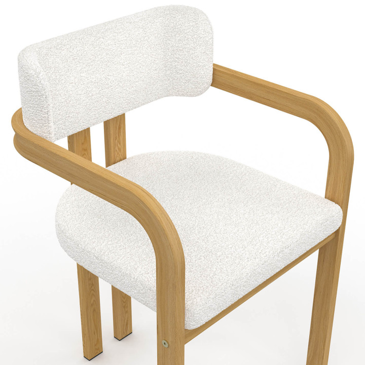 Set di 4 sedie da pranzo e poltroncine da tavolo ESMA in metallo effetto legno e tessuto bouclette con braccioli