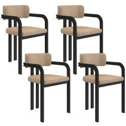 Lote de 4 sillas y sillones de comedor ESMA de metal negro y terciopelo topo con reposabrazos