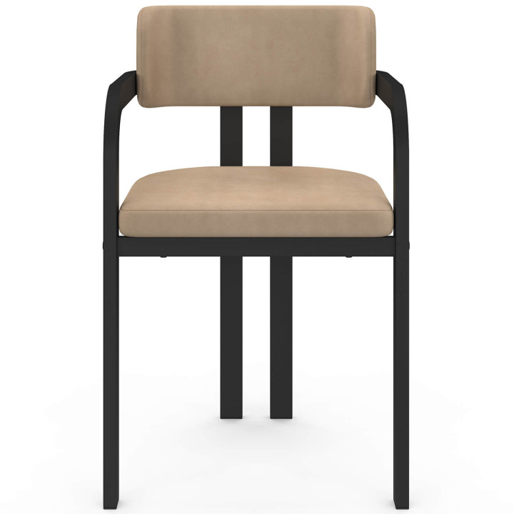 Lot de 4 chaises de salle à manger, fauteuils de table ESMA en métal noir et velours taupe avec accoudoirs