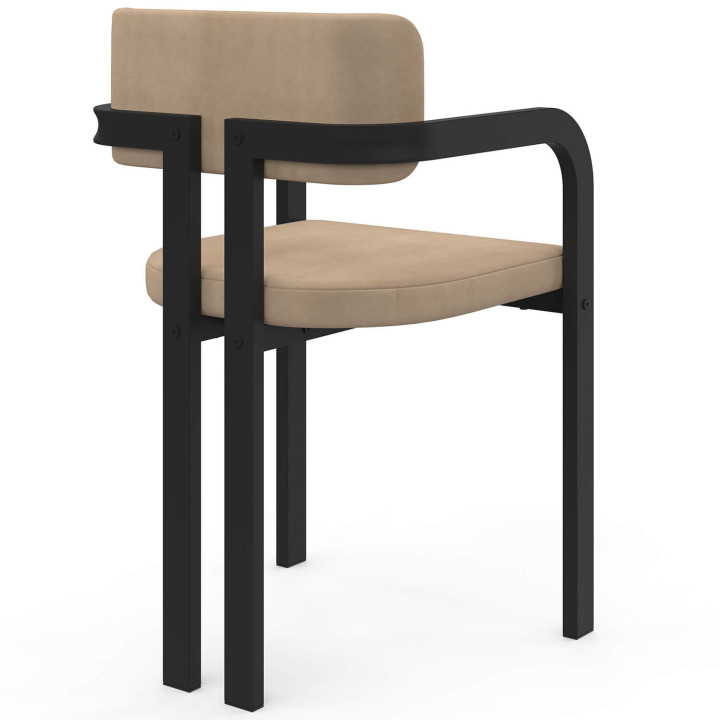 Lot de 4 chaises de salle à manger, fauteuils de table ESMA en métal noir et velours taupe avec accoudoirs
