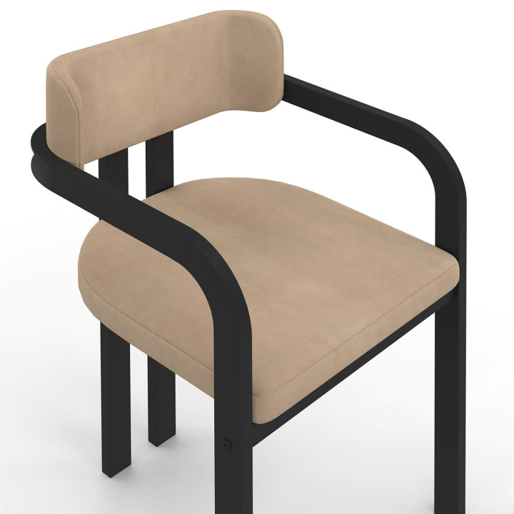 Set di 4 sedie da pranzo e poltrone da tavolo ESMA in metallo nero e velluto taupe con braccioli