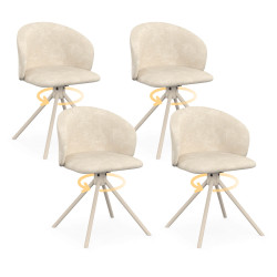 Set aus 4 Drehstühlen KIRA aus beigem Chenille-Stoff und beigem Metallfuß für das Esszimmer