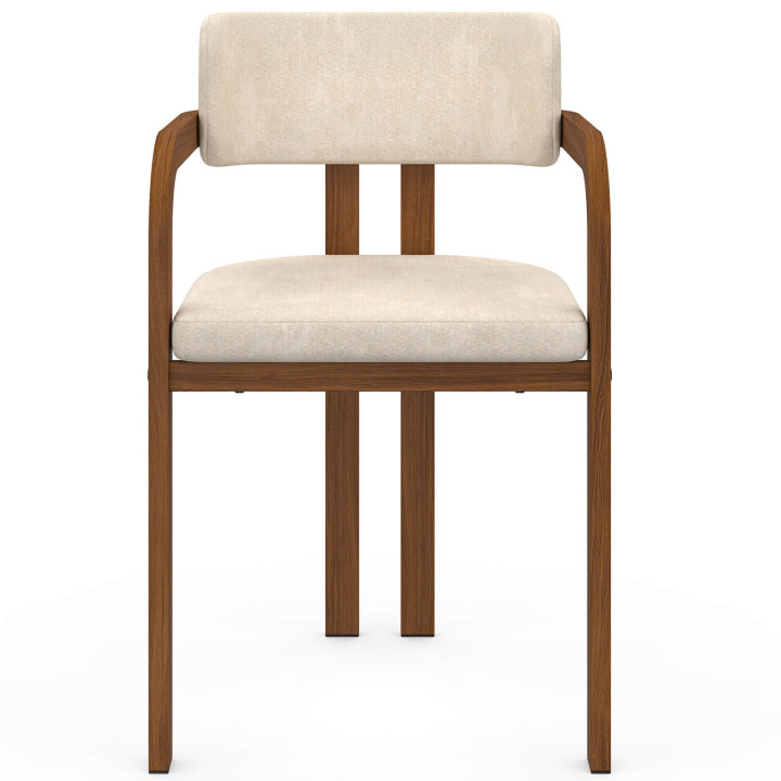 Lot de 4 chaises de salle à manger, fauteuils de table ESMA en métal effet noyer et tissu chenille beige avec accoudoirs