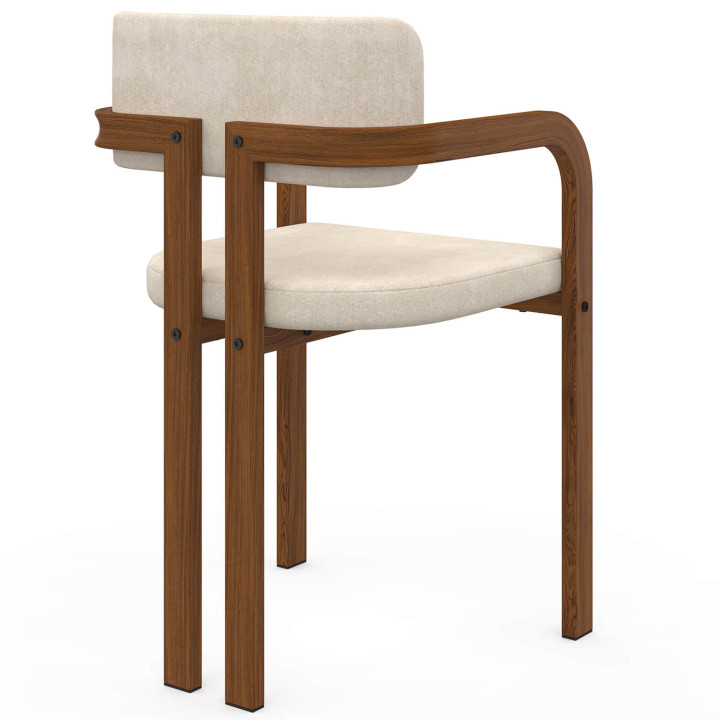Set di 4 sedie da pranzo e poltroncine da tavolo ESMA in metallo effetto noce e tessuto di ciniglia beige con braccioli