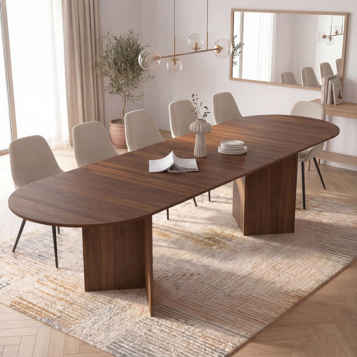 MARTHE uitschuifbare ovale eettafel 6-12 personen walnoot 200-300 cm