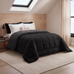 Couverture sherpa 220 x 240 cm 400gr/m² double-face été / hiver thermorégulatrice noir et gris anthracite