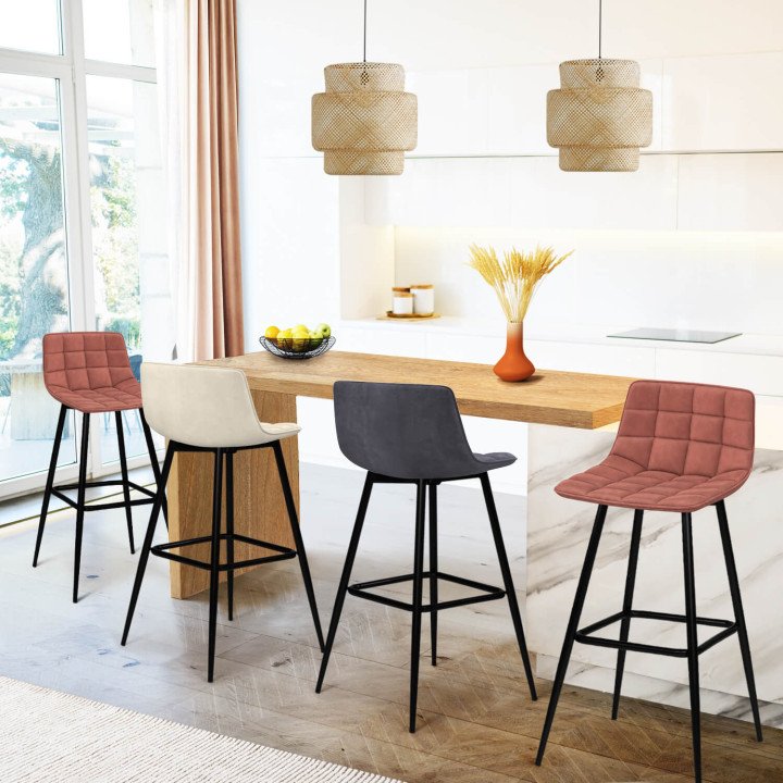 Set di 4 sgabelli da bar MADY in velluto misto grigio scuro, terracotta x2, beige