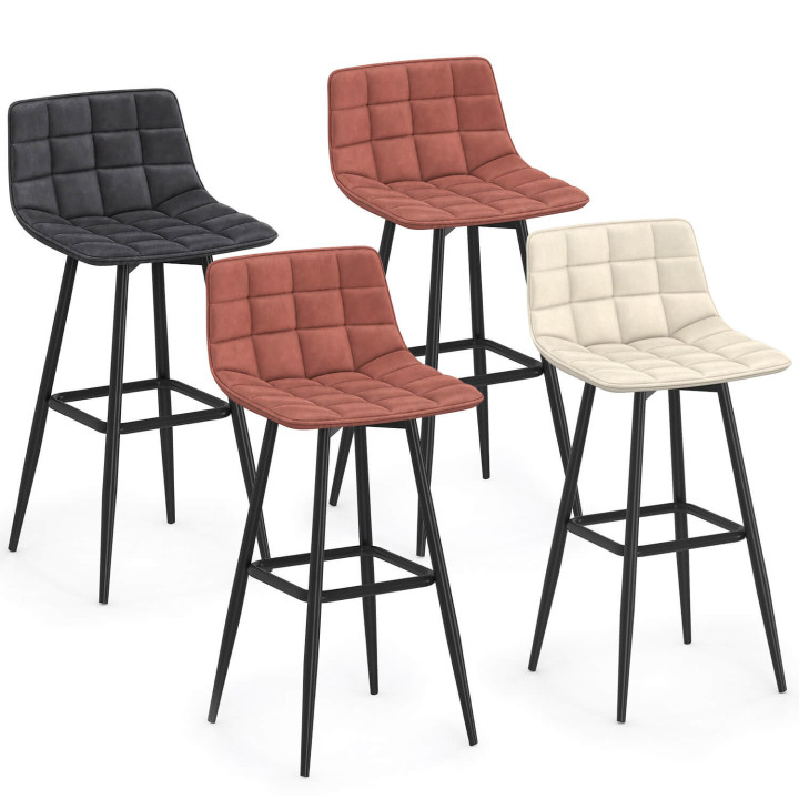 Set van 4 MADY barkrukken in fluweelmix kleur donkergrijs, terracotta x2, beige