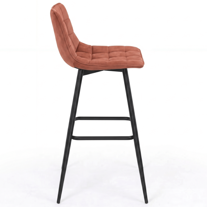Lote de 4 taburetes de bar MADY en mezcla de terciopelo color gris oscuro, terracota x2, beige