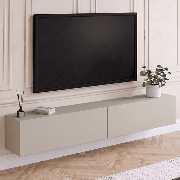 Hangende tv-kast 180 cm, 2 deuren, beige - ELIO