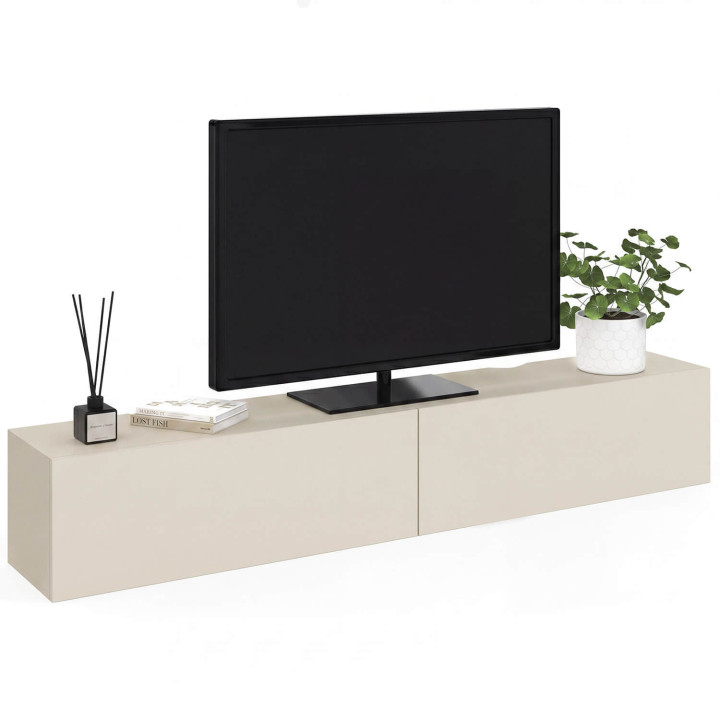 Meuble TV 180 cm suspendu ELIO 2 portes beige