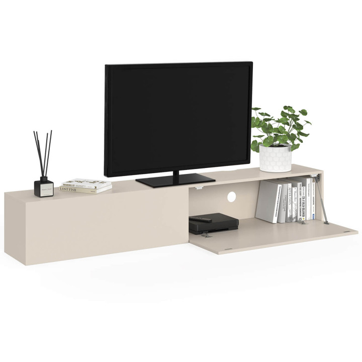 Hangende tv-kast 180 cm, 2 deuren, beige - ELIO