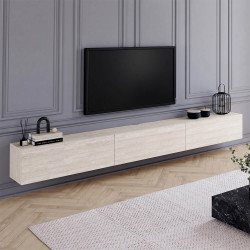 Meuble TV 270 cm suspendu ELIO 3 portes effet travertin