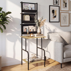 Meuble d'appoint haut, rangement avec étagères, supports vinyles et platine H. 150 cm NEVIL design industriel