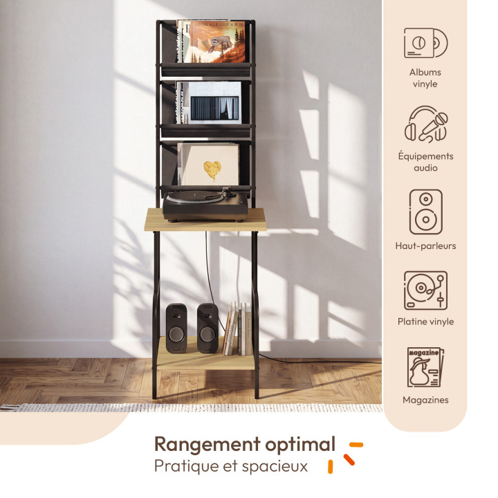 Mobile alto, contenitore con ripiani, porta vinili e giradischi H. 140 cm NEVIL industrial design