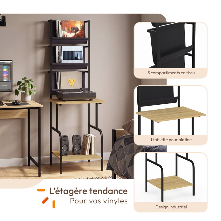 Mobile alto, contenitore con ripiani, porta vinili e giradischi H. 140 cm NEVIL industrial design