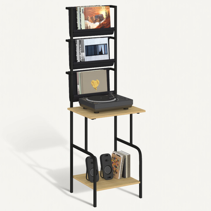 Mobile alto, contenitore con ripiani, porta vinili e giradischi H. 140 cm NEVIL industrial design