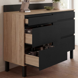 Buffet bas de cuisine 120 cm CINA avec casserolier XL bois et noir