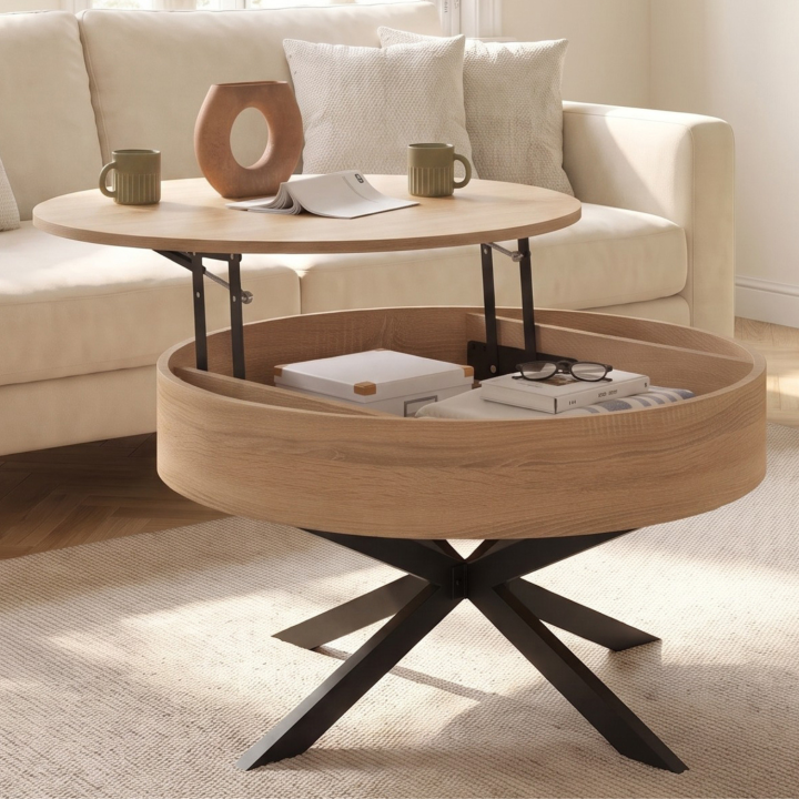Couchtisch runde Klappplatte ALIX 70 cm Spinnenbein Holz und Schwarz
