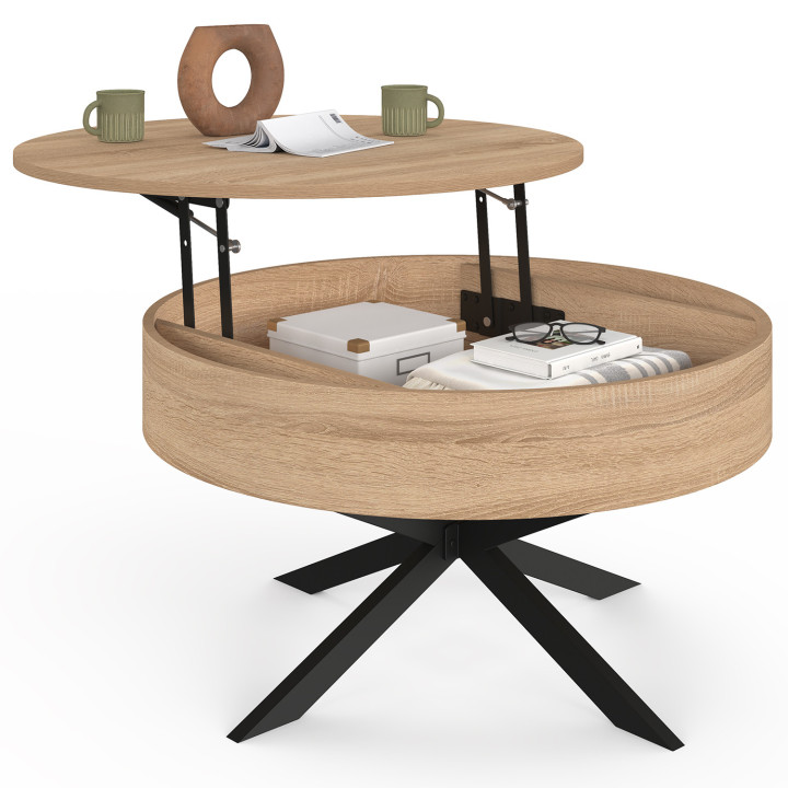 Couchtisch runde Klappplatte ALIX 70 cm Spinnenbein Holz und Schwarz