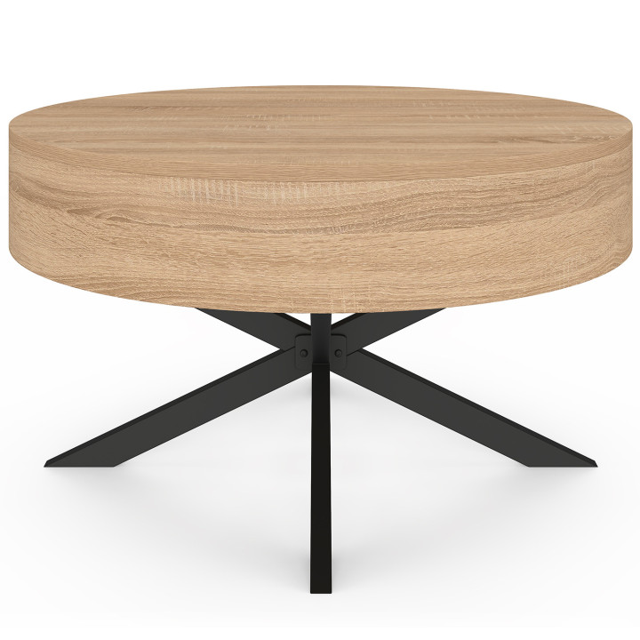 Couchtisch runde Klappplatte ALIX 70 cm Spinnenbein Holz und Schwarz