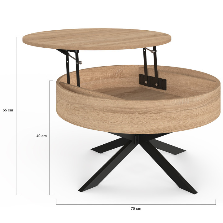 Couchtisch runde Klappplatte ALIX 70 cm Spinnenbein Holz und Schwarz