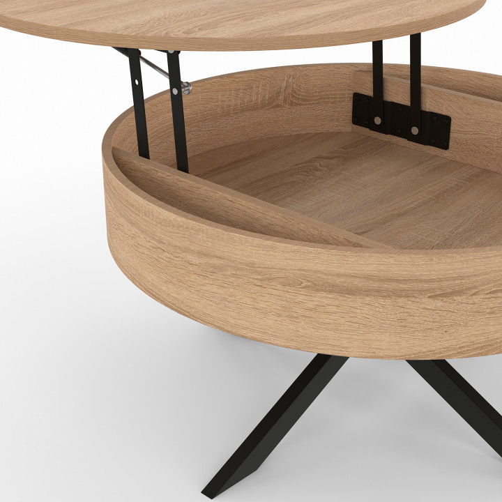 Couchtisch runde Klappplatte ALIX 70 cm Spinnenbein Holz und Schwarz