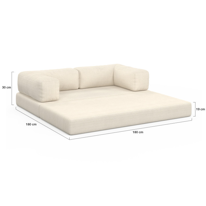 Sofá recto de 3 plazas convertible NATOU en terciopelo acanalado beige