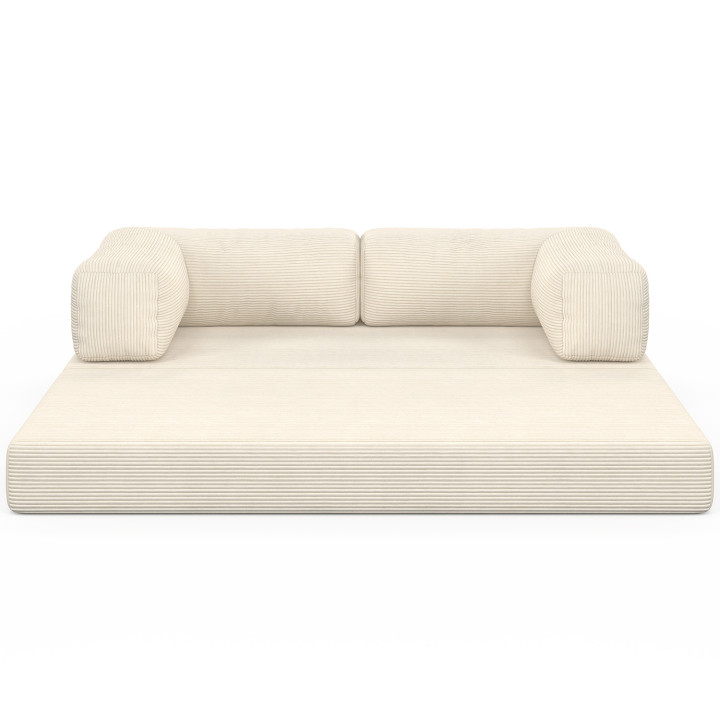 Divano a 3 posti diritto trasformabile NATOU in velluto a coste beige