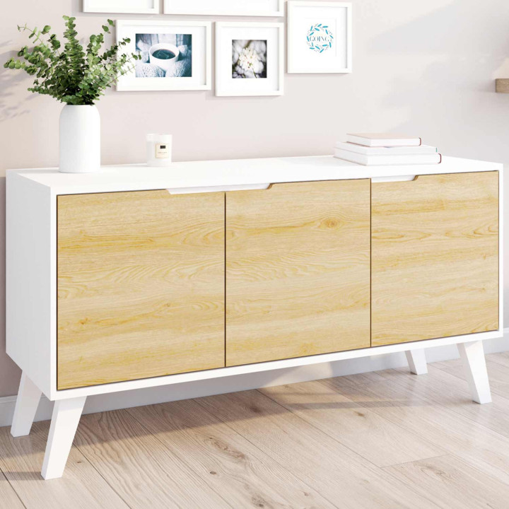Scandinavisch wit en houten 3-deurs dressoir - FINN