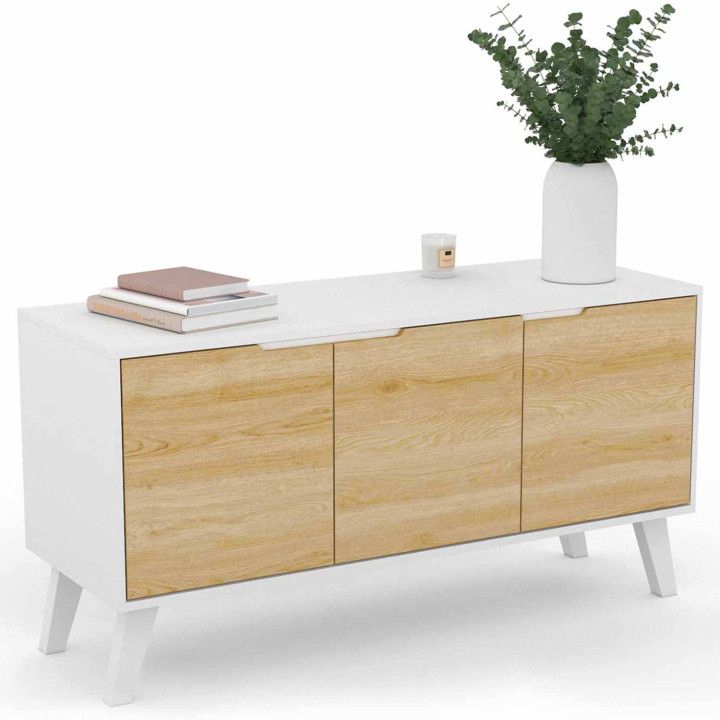 Scandinavisch wit en houten 3-deurs dressoir - FINN