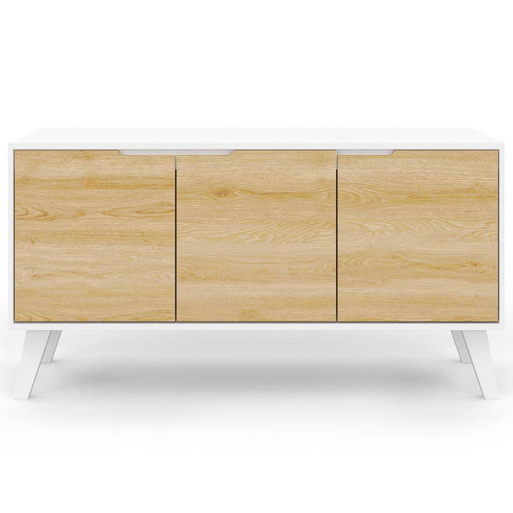 Scandinavisch wit en houten 3-deurs dressoir - FINN