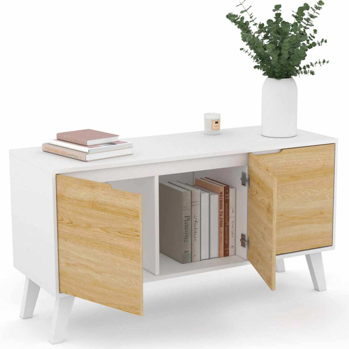 Scandinavisch wit en houten 3-deurs dressoir - FINN